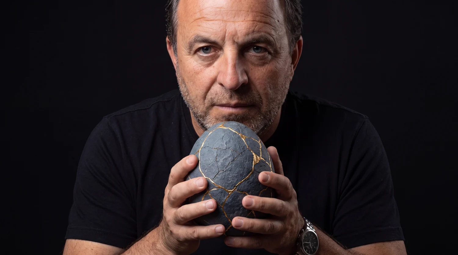Alex Mez, founder of DealLoupe, holding a gold-veined geode.